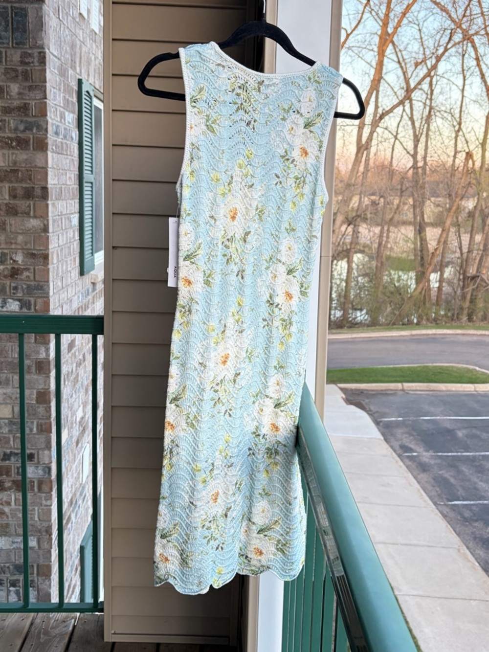 🆕🦋☘️ AQUA Floral Knit Dress M Ivory Blue Textured Crochet Midi Bloomingdale’s - Picture 4 of 15